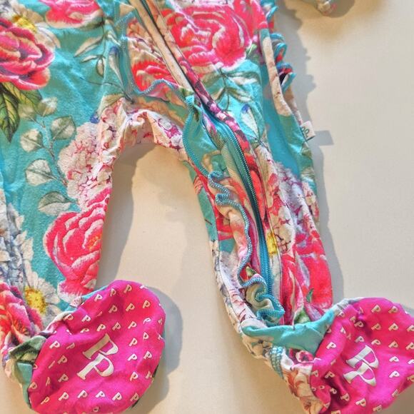 Posh Peanut Eloise Ruffled 0-3months Romper L/S Footed Outfit Multicolor Floral - Picture 4 of 7